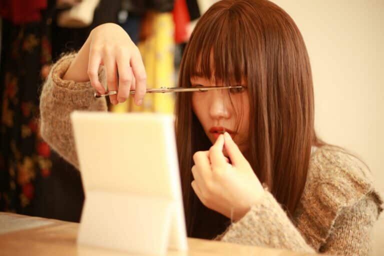 girl regretting fringe bangs